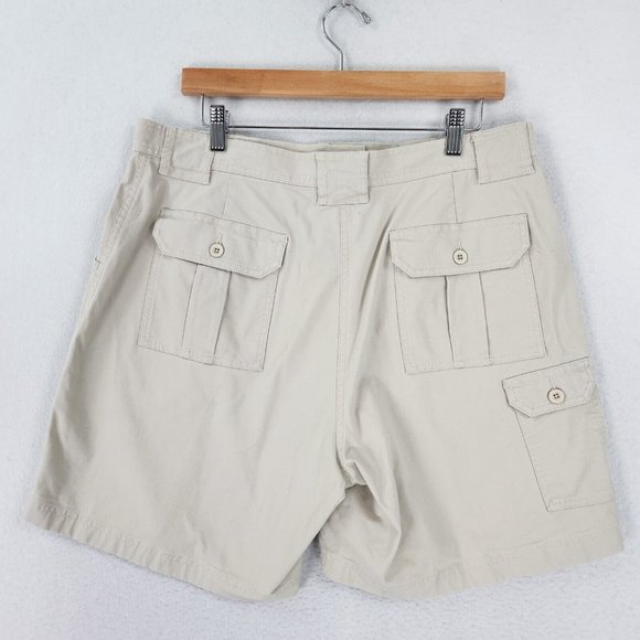 LL Bean Shorts Women 16 Tan Cream Cargo High Waist Casual Hiking Outdoor Fishing - Picture 6 of 9
